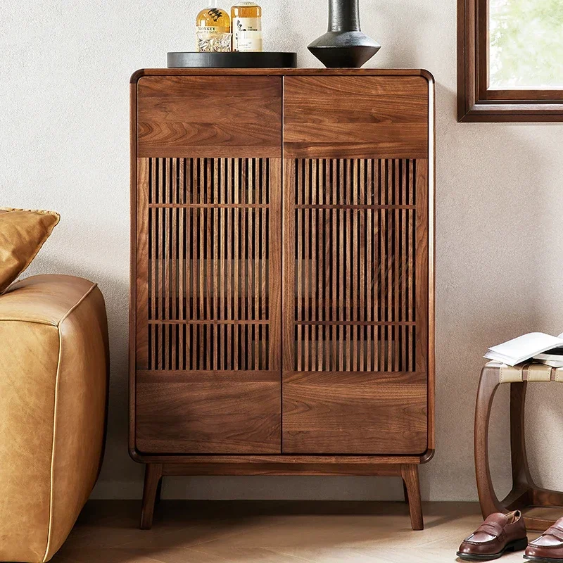 

New Chinese Style Solid Wood Shoe Cabinet Home Entrance Rack North America Black Walnut Entrance Hall Home Cabinet