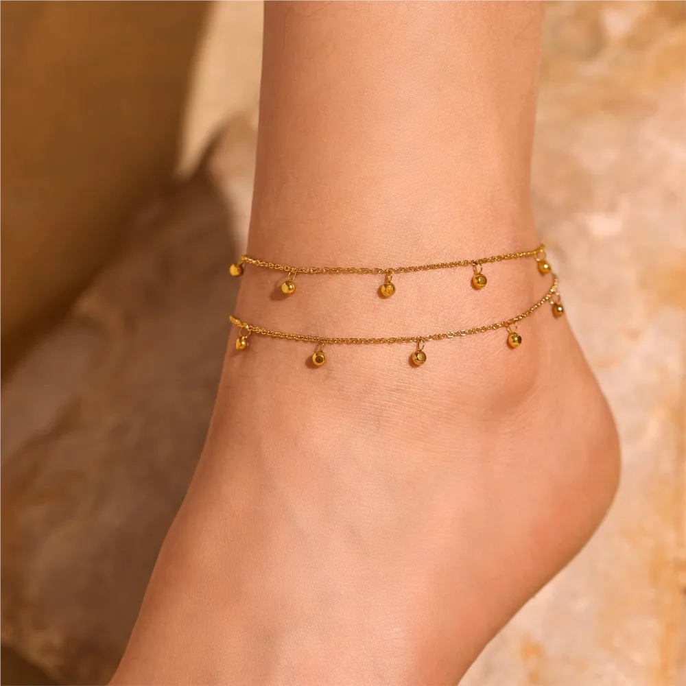 Stainless Steel Thin Chain Anklet For Women 18k Gold Plated Adjustable Women\'s Multi Zircon Charms Foot Chains Ankle Bracelet