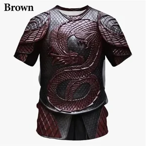 Herren 3D -gedruckte mittelalterliche Rüstung, Cosplay -Print t -Shirt, Rundkragen, Kurzarm, Extragrand Tops, Freizeitmode 10 Hauptverkaufshemdrüstung - №10
