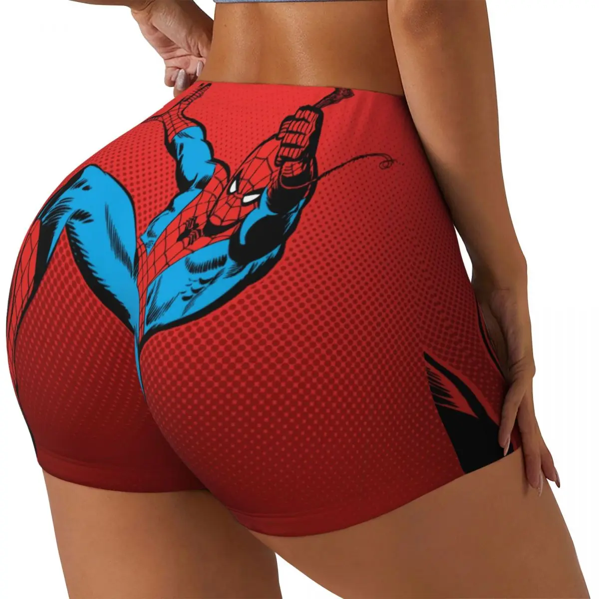 Custom Women Spider Man Retro Swinging Kick Workout Yoga Shorts Gym Athletic Running Volleyball Shorts