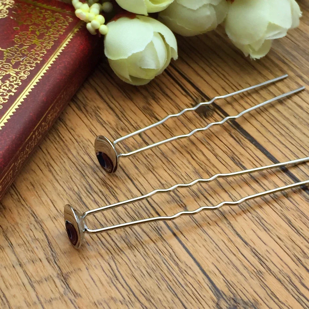 10mm 10pcs Silver Color Plated Hair Clips Cameo Beads Ball Base Hairpin Supplies for Jewelry Finding HC-017