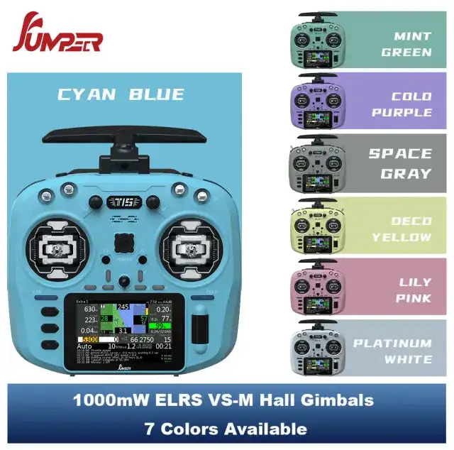 

Jumper T15 ELRS 1W 2.4GHz HALL Sensor Gimbals 3.5" HD Touch Color Screen EdgeTX RC Transmitter - Mode2