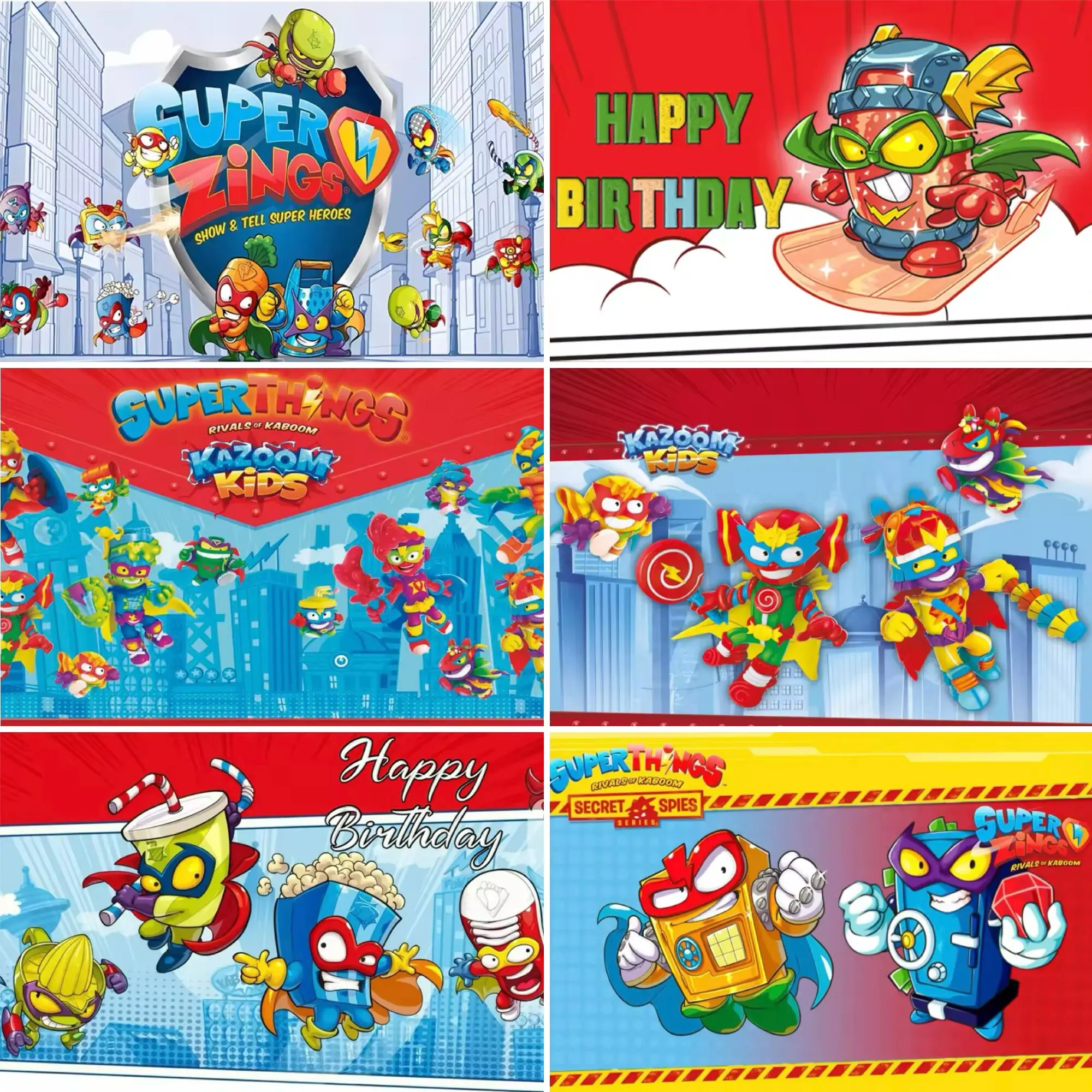 HaloCartoon SuperZings Kidss Theme Children Birthday Party Background City Architecture Game Photo Background Cake Table Banner