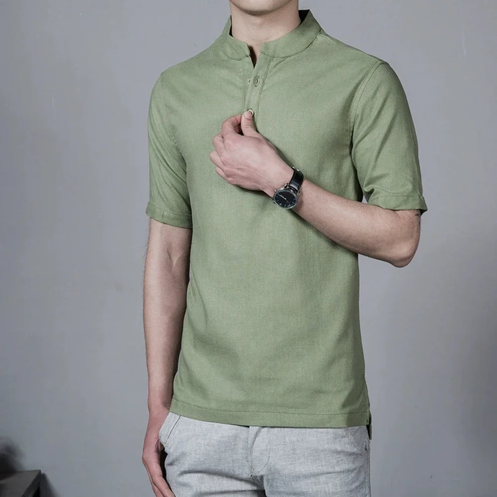 

Casual Fashion Tops For Men Short Sleeve Fashion Top Stand Collar Shirt Laid Flat Measurement Men's Fashion T-Shirt