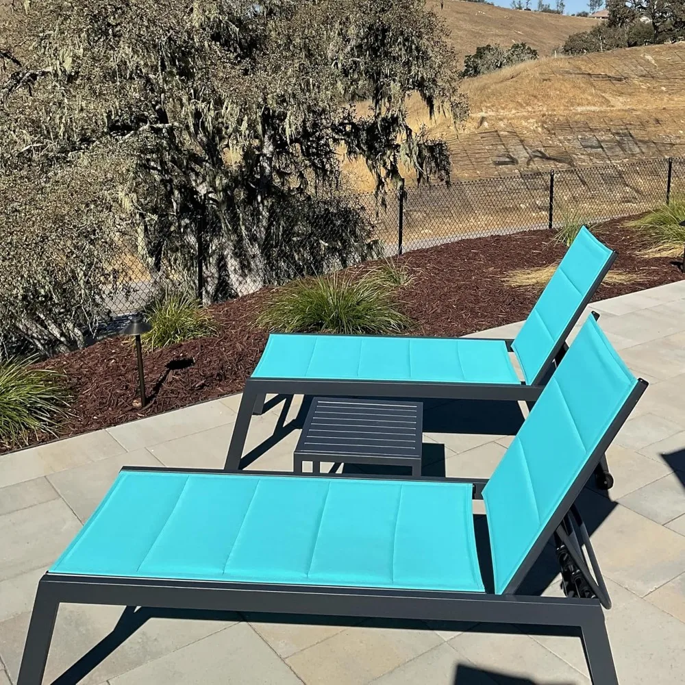 

Outdoor Chaise Lounge Set of 2 Aluminum Patio Lounge Chair with Wheels and Side Table Pool Chaise Lounge Chair for Outdoor