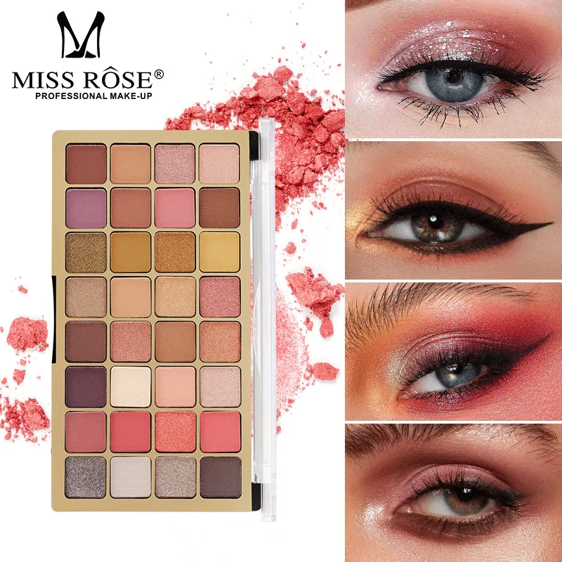 MISS ROSE 32 Colors Eyeshadow Palette Dual Texture Shimmer Matte Professional Eye Makeup Cosmetic Tray for Personalized Look