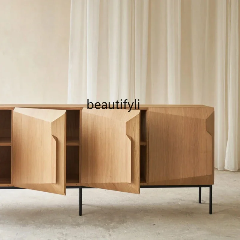 

A15 Light Luxury TV Cabinet Living Room Storage Nordic Simple Sideboard Cabinet Elegant Black Curio Cabinet Integrated Wall