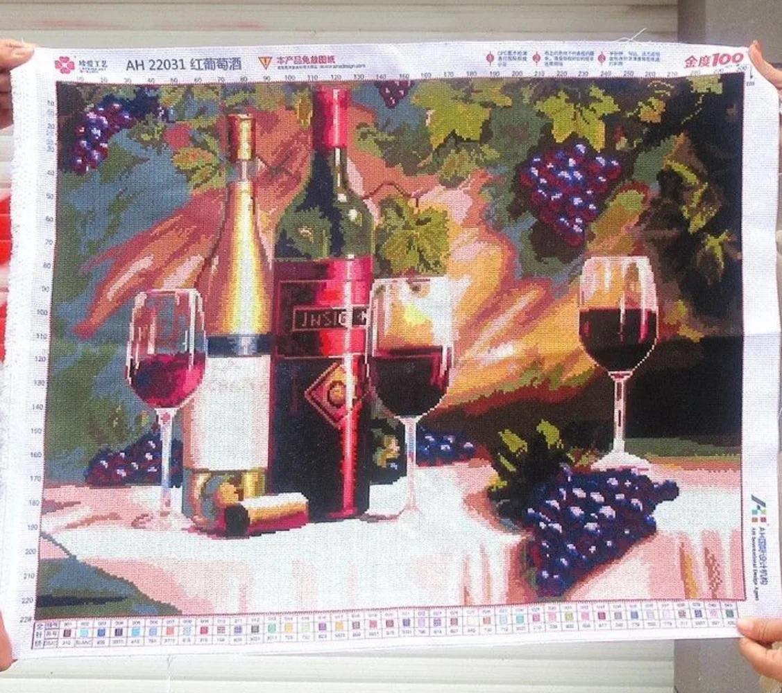 Handmade cross stitch finished red wine glass, fruit full embroidery, new restaurant decoration, embroidered for sale