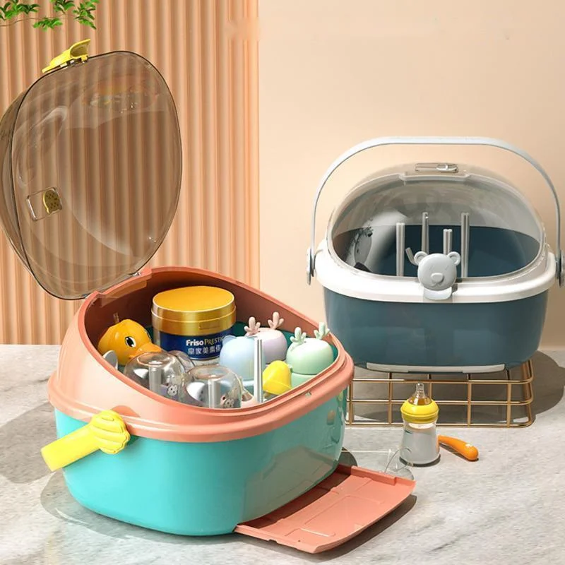 

Baby Bottle Storage Box Drain Mildew Proof Cup Organization Storage With Cover Dust Baby Food Tableware Dish Rack