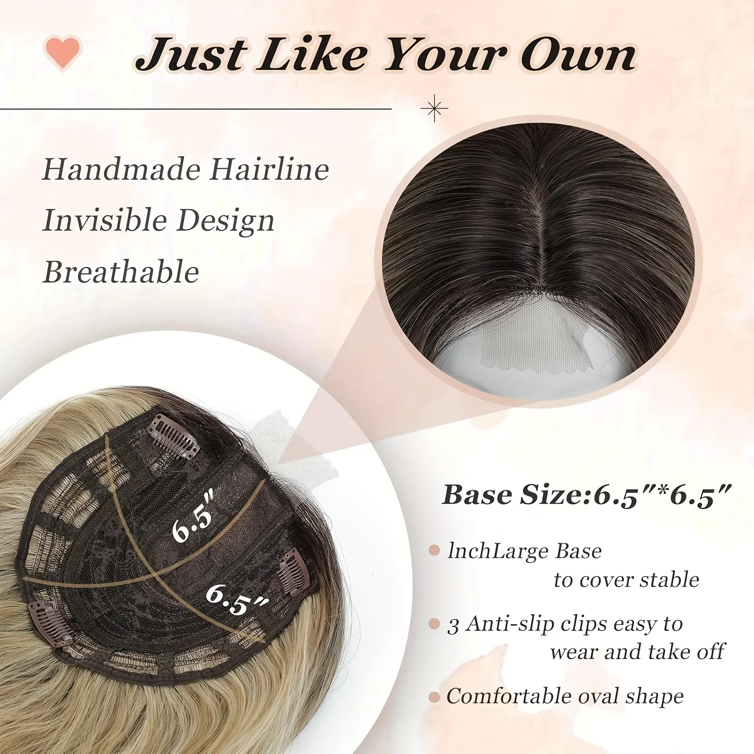 360 °   3D-топперы для женщин с истонченными волосами - 20-дюймовый длинный вьющийся топпер с боковой челкой Ombre Светло-русый темный корень