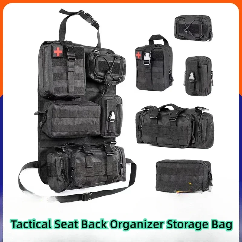 Tactical Seat Back Organizer Vehicle Molle Panel Organizer Storage with 5 Detachable Molle Pouches, Universal Car Seat Organizer