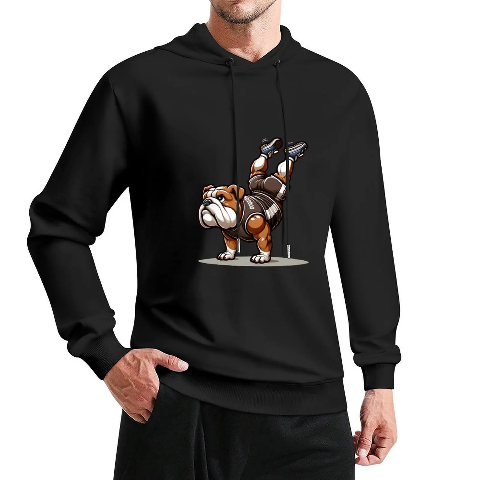 Handstand Hero: Bulldog Upside-Down Power Hoodie ملابس رجالية ملابس للرجال سترة شتوية للرجال ملابس رجالية تي شيرت بقلنسوة جديد