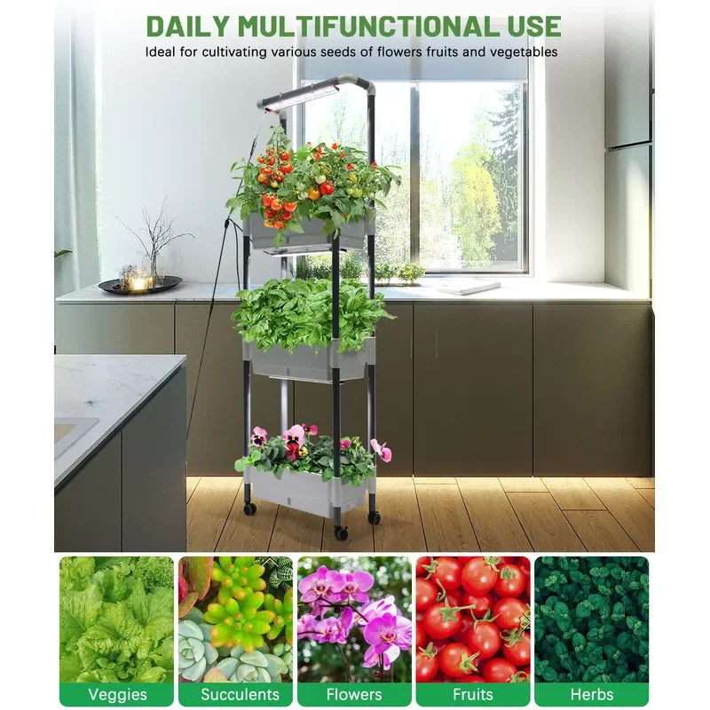 Aesthetic 3-layer Vertical Farming Kit-Smart Self-Watering Hydroponics Indoor Growing System Professional Grade Eco-Friendly