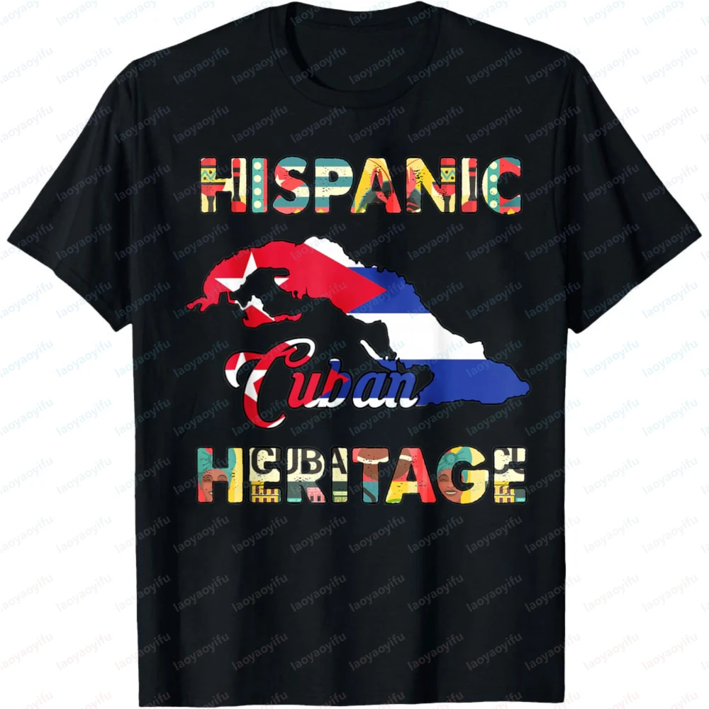 Cuba Map Flag  Graphic T Shirts Hispanic Heritage Cuban Pride Patriotic Summer Short Sleeve Casual Cotton Tee for Men