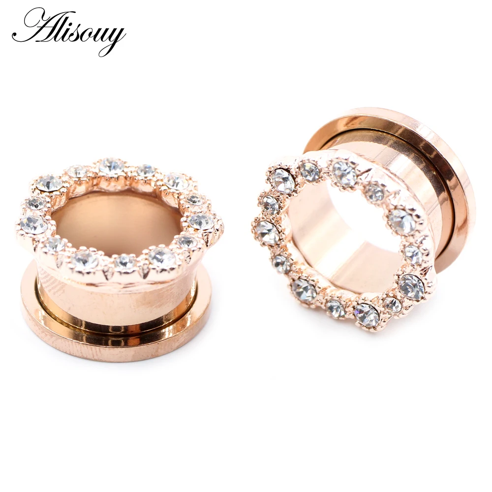 Alisouy 2 Stück Edelstahl Blume Zirkonia Mond Stern Uhr Herz Schraube Ohr Tunnel Plugs Expander Messgeräte Körper Piercing Schmuck – Detail 7