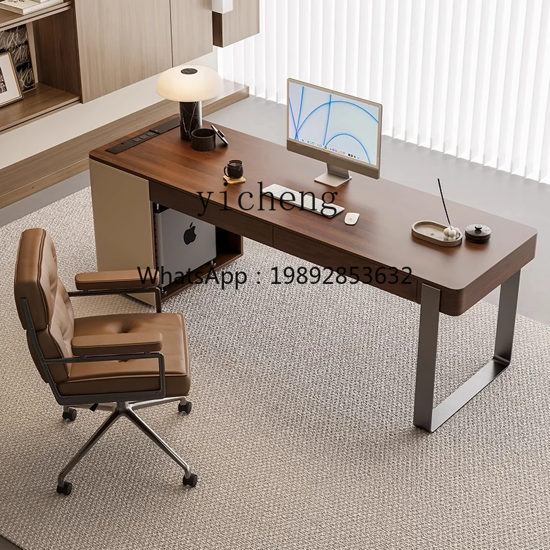 

DD Solid Wood Desk Minimalist Home Study Desk High-end Saddle Leather Walnut Writing Desk Computer