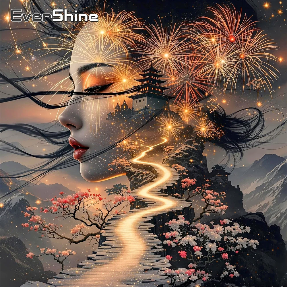 EverShine DIY Diamantmalerei Porträt Frau Vollbesatz Stickerei Leiter Strass Mosaik Turm Feuerwerk Neujahrsgeschenk