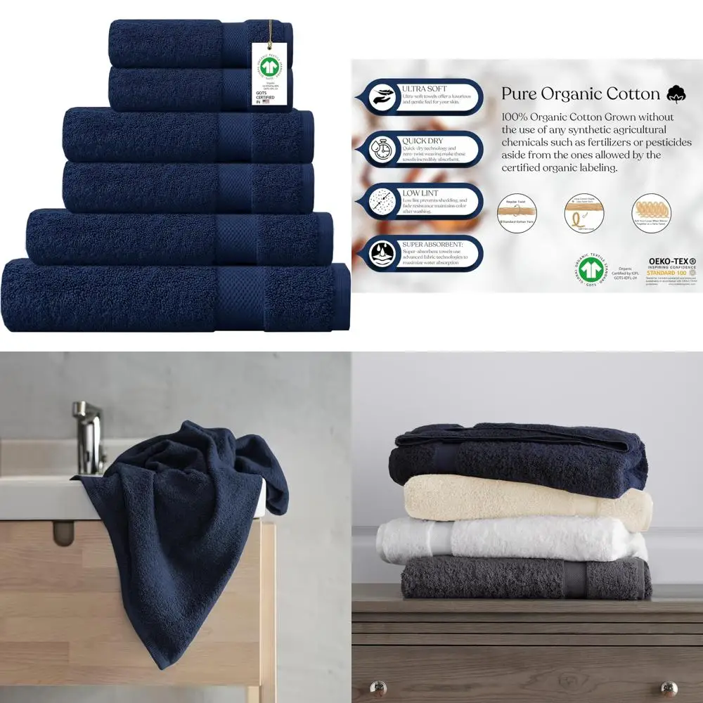 

Набор полотенец из органического хлопка, 6 предметов, Plush Feather Touch, быстросохнущий, 650 GSM, сертифицирован GOTS, Oeko-Tex Green, экологически чистый