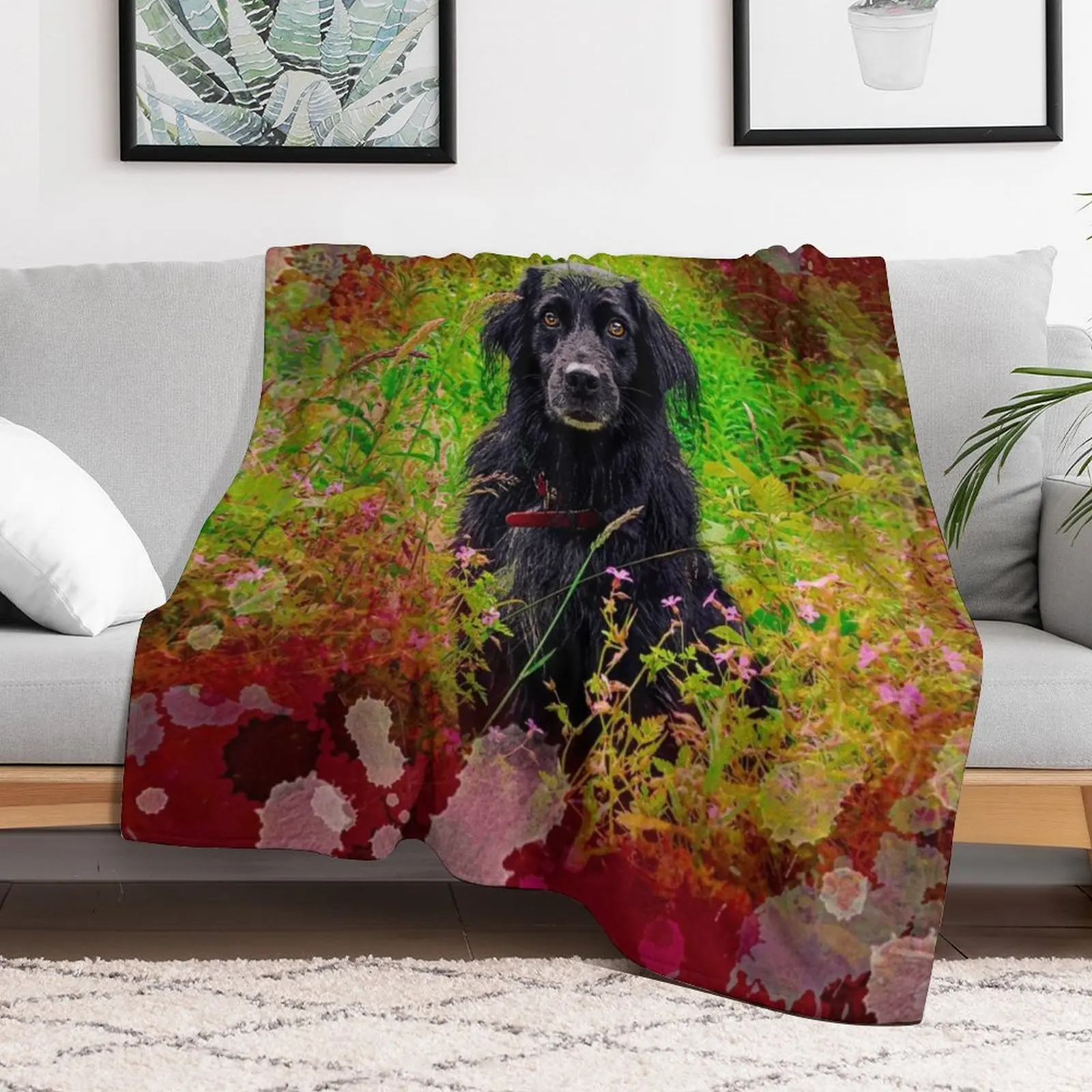 Black Beautiful Dog Digital Portrait Throw Blanket manga For Baby Large Blankets