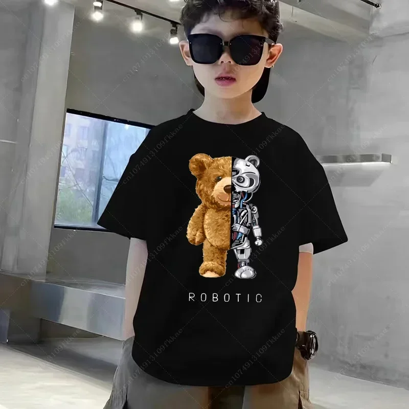 Bear Print Children\'s T-shirt New Summer Short Sleeve Kids Tshirt Cartoon Harajuku Tshirt Girl Boy T Shirt Tops Teenager Tees