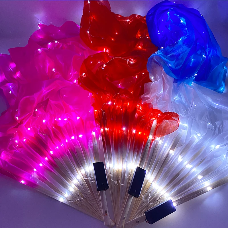 LED Long Silk Fans Veil Belly Dance Fans Veils Silk Fan LED Night Show Prop Accessories Girl Costume for Stage Performance