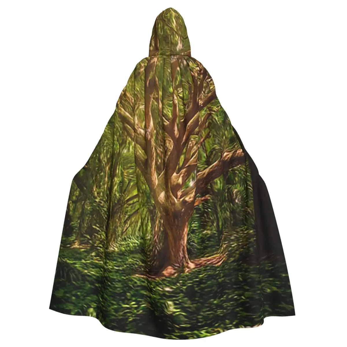 Magic Green Tree Long Hooded Cloak Witch Medieval Costume Cosplay Cape HalloweenCoat Adult Unisex