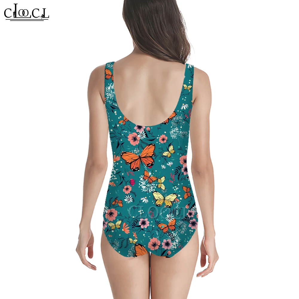 CLOOCL Women Swimsuit Floral and Butterfly Printed Sportswear Bathing Swimwear Holiday Style Summer One-Piece Swimsuit