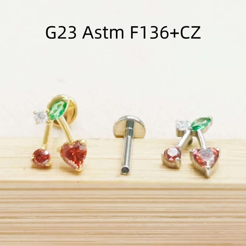 

10 шт., украшения для тела G23, титан F136, вишня, внутренняя нить, губная серьга, спираль для ушей, козелок, ладья, шпилька, 16 г ~ 1,2 мм, новинка