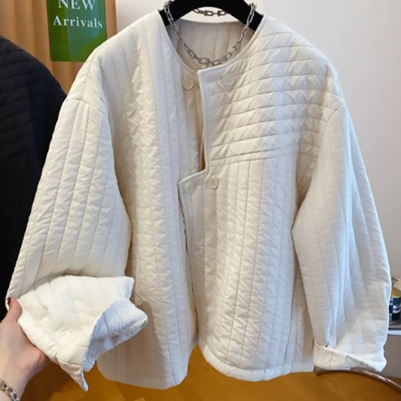 

Хлопковое пальто для отдыха в корейском стиле с круглым вырезом, женское пальто на осень-зиму 202, новые трендовые свободные куртки, однотонная простая верхняя одежда