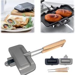1Pc Sandwich Maker with Wooden Handle Non-stick Sandwich Grill Pan Double Sided Grilled Cheese Maker Portable Sandwich Stovetop