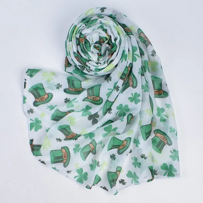 Four Leaf Clover Printed Voile Scarf Women Lightweight Shawl Summer Outdoor Sun Protection Long Muffler Ladies Hijab 150*50cm