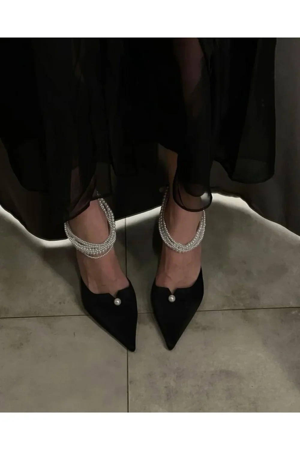 

Fashion Lady Looks Black Suede Stiletto Heeled Sandals Pearl Accents Adjustable Pearl Ankle Strap Luxe Shoes for Evening Event