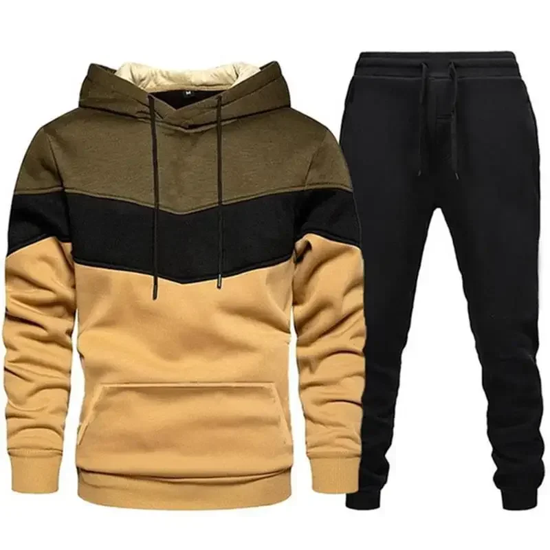 Autumn Mens Long Sleeve Sport Suit Casual Fleece Warm Hoodies + Long Pants 2PCS Suit Pullover Hoodies Sportswear