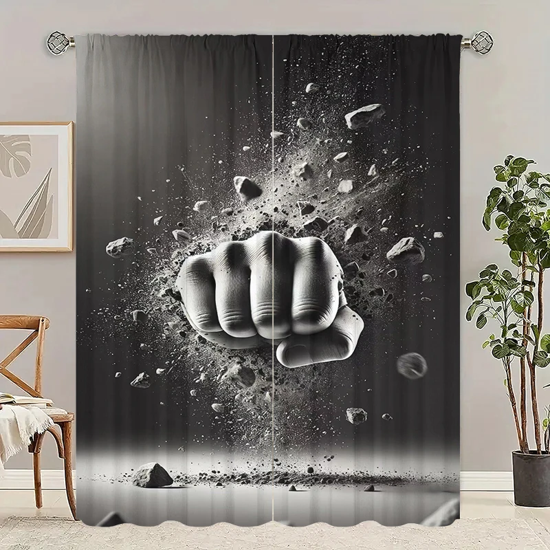 Heavy Punch -2pcs- Printed curtains,100% polyester material, suitable for home decoration