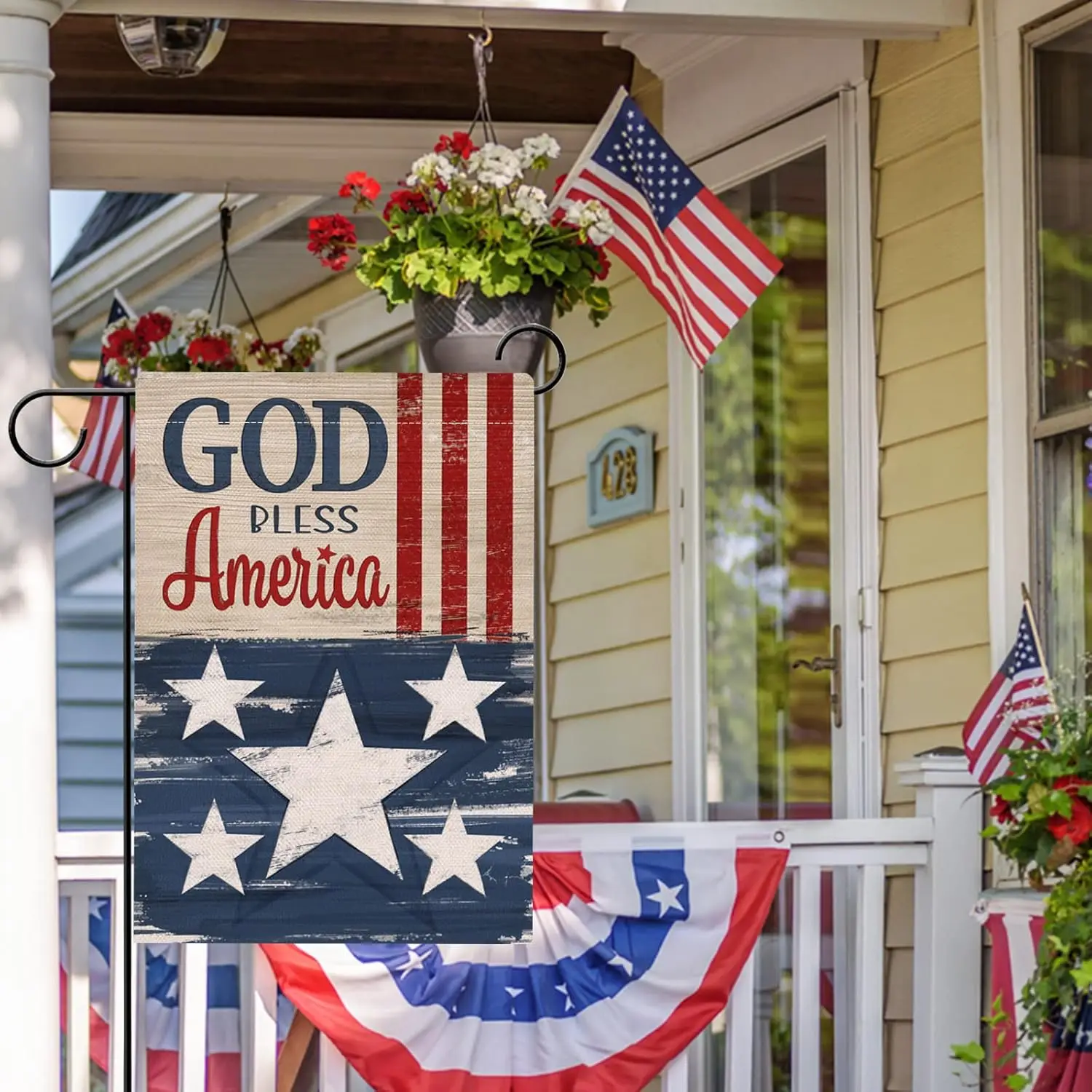 Hzppyz God Bless America 4th of July Patriotic Garden Flag Double Sided | USA Memorial Day Stars Stripes Vintage Decorative  uui