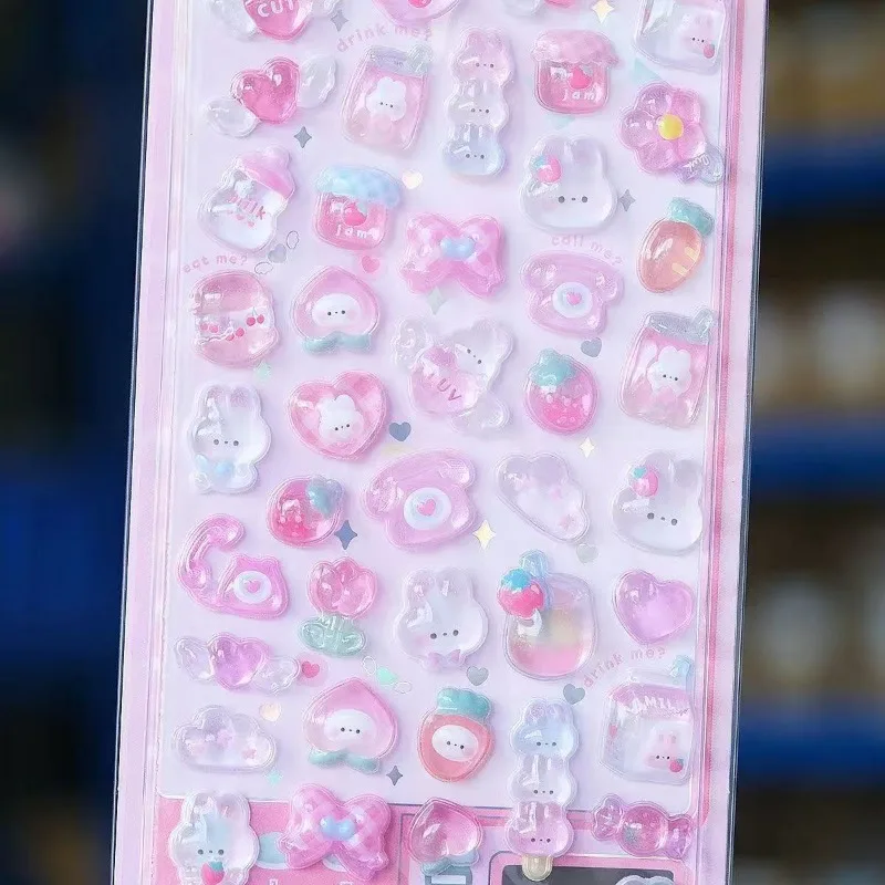 ملصقات كرتونية شفافة منقوشة ثلاثية الأبعاد بلون الحلوى كاواي كريستال الماس ملصقات زخرفية لمكافأة هدايا العيد اللطيفة