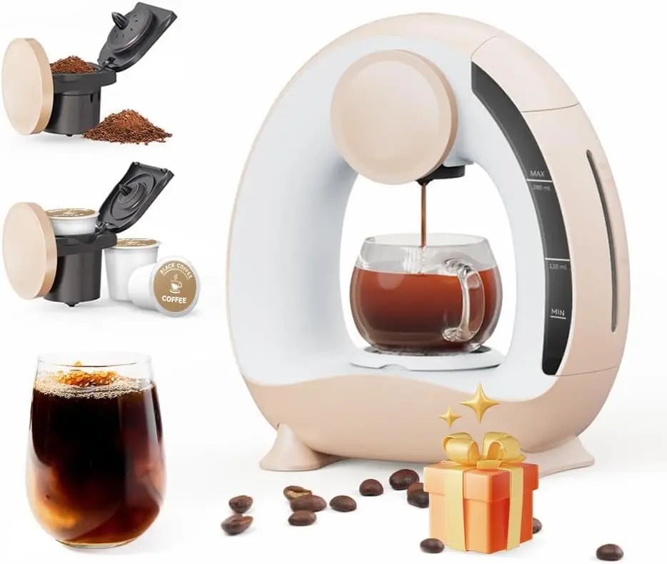 Caffettiera monodose per KCup e caffè macinato, MINI Q Americano 2 in 1 Mini caffettiera/caffettiera da tè con una tazza con filtro per caffè