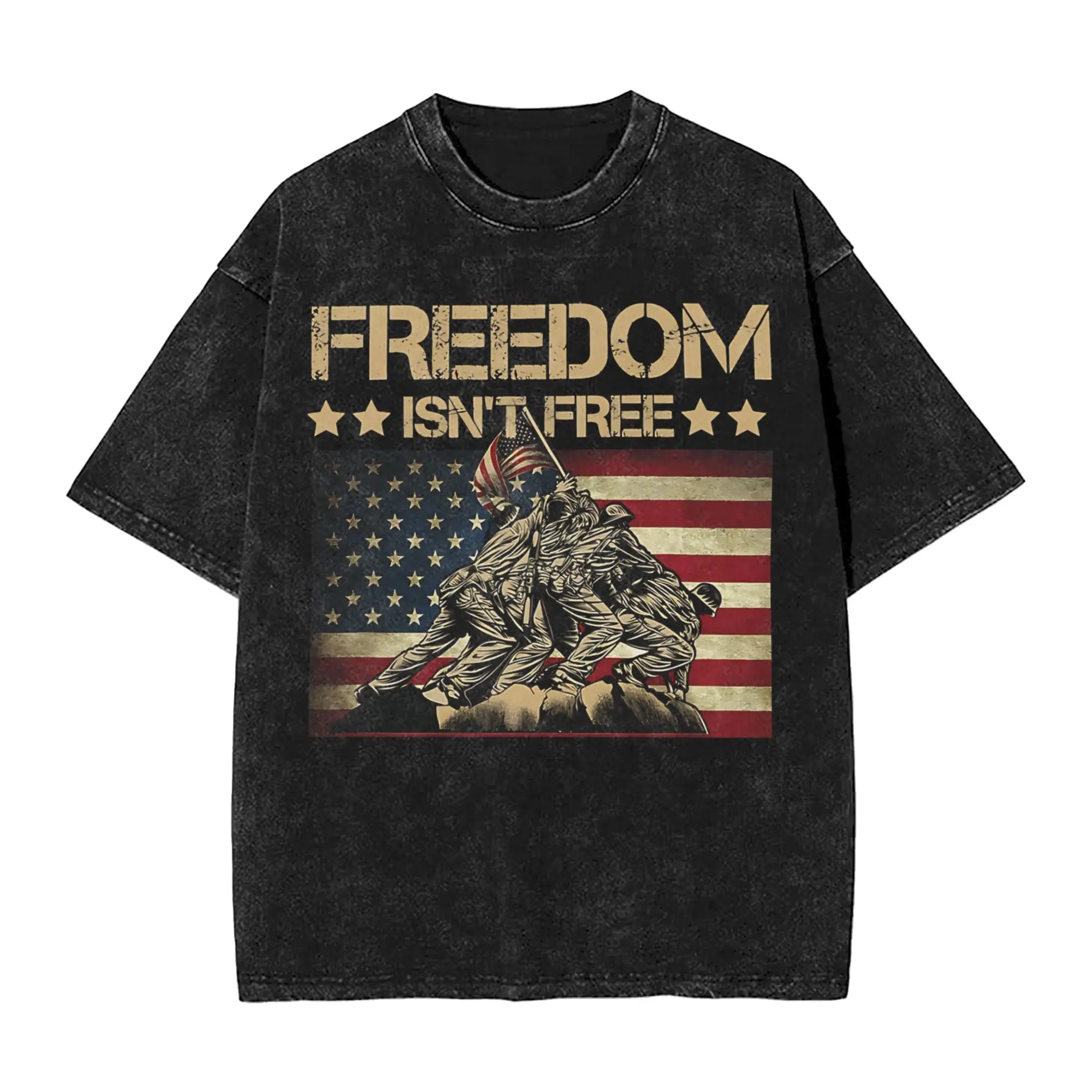 Freedom Isnt Free Flag Raising On Iwo Men's T Shirts Washed  Crazy Tees Short Sleeve Crew Neck T-Shirt Cotton Summer Clothing