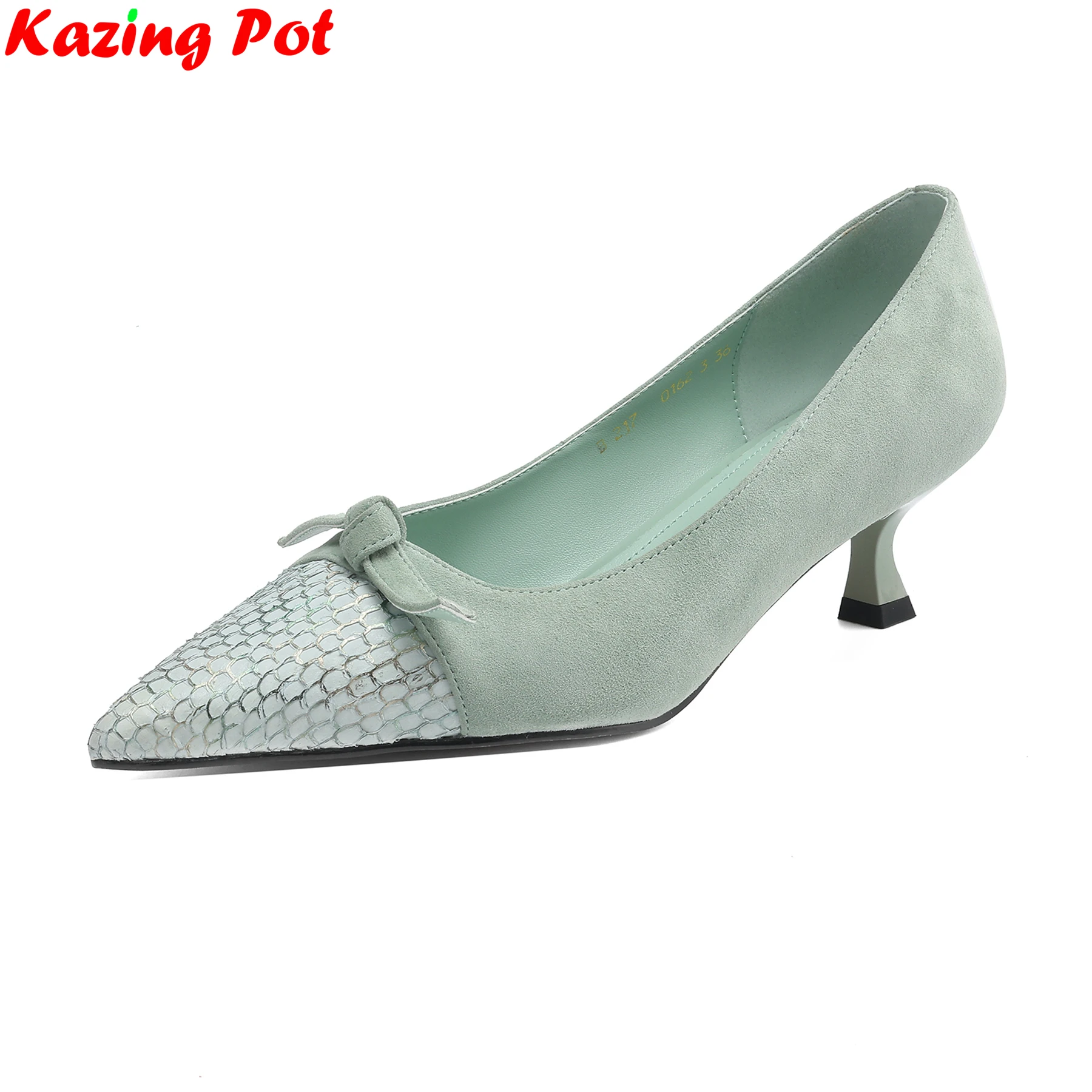 

Krazing Pot Kid Suede Pointe Toe Slip On Autumn Shoes Med Heels Shallow Dating Butterfly-knot Office Lady Luxury Ins Women Pumps