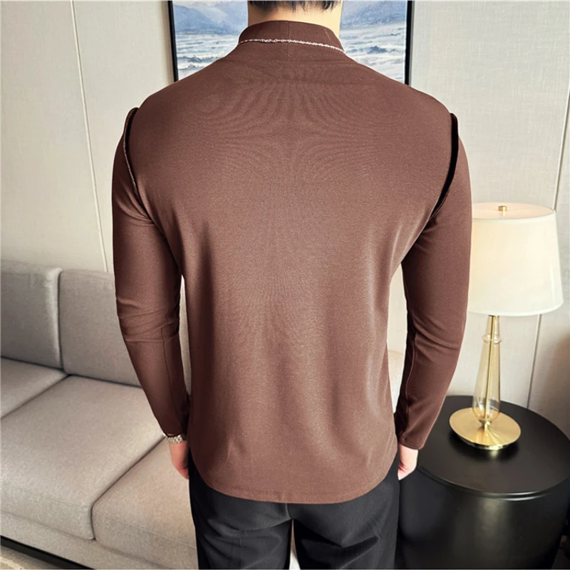 Stretchable Slim-fit Men's Base Layer Shirt, Warm Long-sleeve Half-high Neck T-shirt for Autumn and Winter  M-4XL