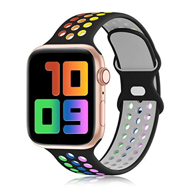 Rainbow Figure 8 Buckle Silicone Strap For Apple Watch Series 11 10 9 8 7 6 5 SE Ultra Fits 49-38mm Breathable Sport Unisex