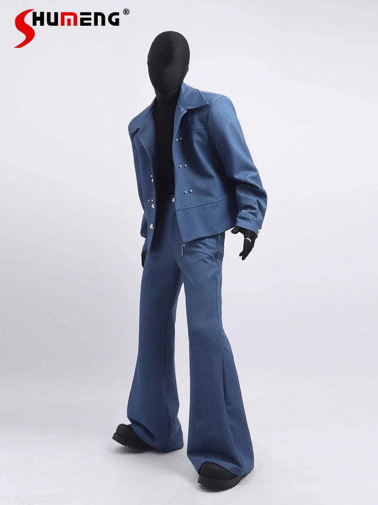 

2025 мужские осенние новые комплекты из двух предметов, элитные модные куртки с жемчужными украшениями, пальто, мужской комфортный свободный костюм, куртки, брюки, комплекты