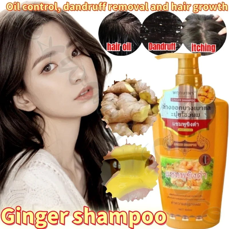 Natural Plant Extract Ginger Shampoo 500ml Oil Control Clean Scalp Fluffy Hair Strong Hair Root Ginger Juice Shampoo