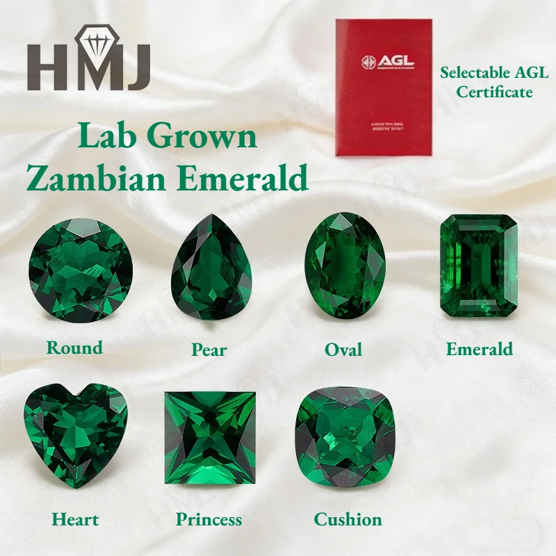 

Lab Grown Zambian Emerald AGL Certified 0.5-7ct Round Oval Heart Emerald Pear Cuts Green Loose Gemstone for DIY Jewelry Making