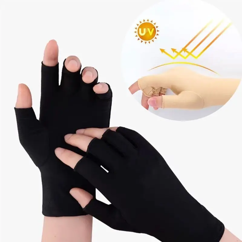 

Summer Half Fingers Gloves Breathable Sunscreen Anti-UV Fingerless Glove Elastic Black Cool Thin Short Cycling Driving Mittens