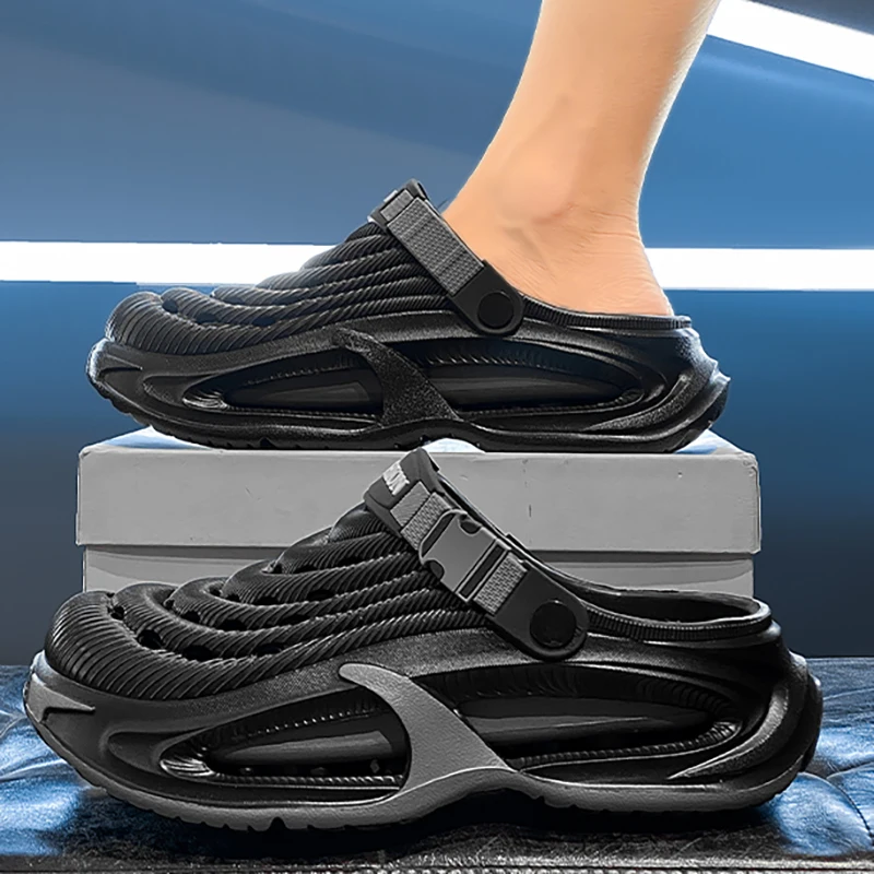 

Мужские летние спортивные шлепанцы, нескользящие сандалии для отдыха, с мягкой подошвой, для улицы и пляжа, дышащие, удобные, с толстой подошвой.