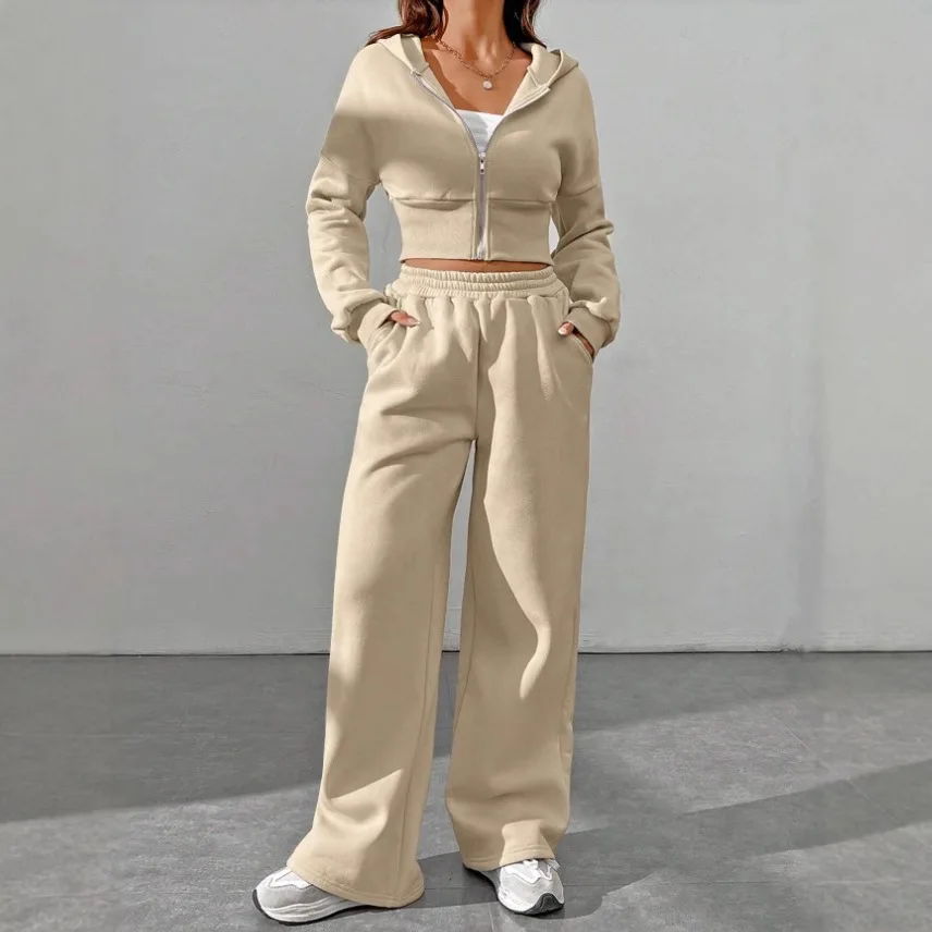 

Женский длинный кардиган на молнии с капюшоном, комплект из двух предметов, модный комбинезон из чистой цветной полиэфирной ткани, длинный костюм све