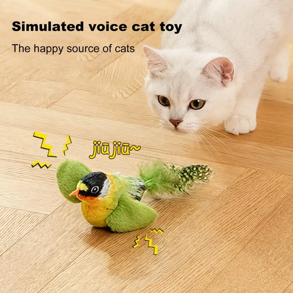 Chirping Bird Cat Toy Interactive Flapping Wings Plush Bird Toy Battery Operated Stimulate Animal Kitten Toy