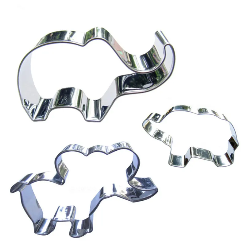 3Pcs Elephant Shape Cartoon Animal Cookie Cutter Biscuit Cutting Stainless Steel Baking Mould Cake Decorating Fudge Pastry Tools