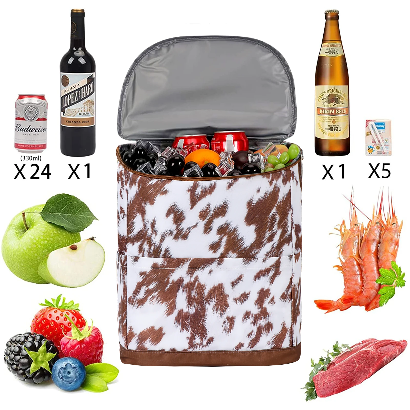 Mochila Cooler para Mulheres e Homens, Saco Térmico Isolado, Almoço Térmico de Alimentos, Nylon Grande, Leopardo, Impermeável, Portátil, Latas de Viagem